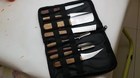 Wood carving tools set with various sharp blades and wooden handles for cra.. Stock Photos