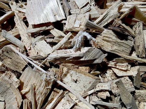Wood Chip Material Spread on the Ground in a Work Area Showing Different Ty.. Stock Photos