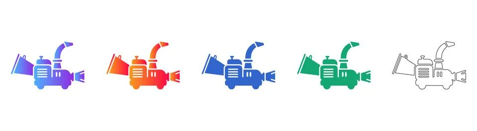 Wood Chipper Machine Icon Set for Forestry Stock Illustration