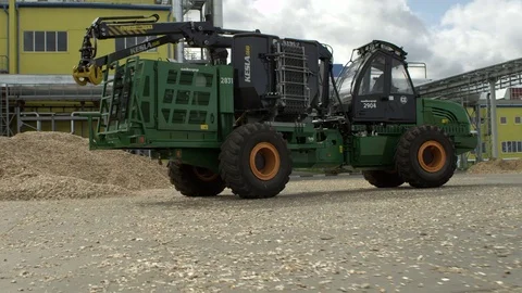 Wood chipping tractor, smooth flycam shot Stock Footage 71165415