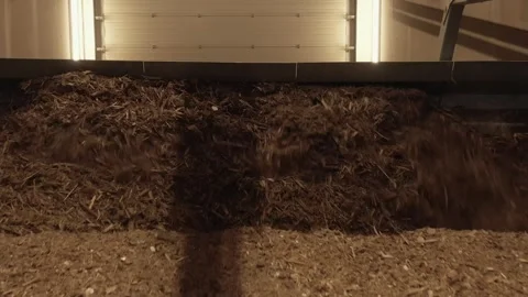 Wood Chips Falling into Storage Bunker, Biomass Fuel Depot, Static Wide Shot Vídeo Stock 341440761