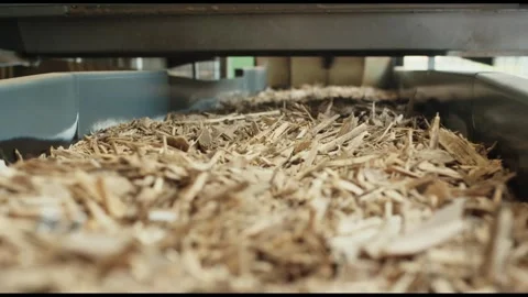 Wood Chips in Round Silo with Rotating Discharge Arm, Biomass Fuel, Close Up Видео 341437197