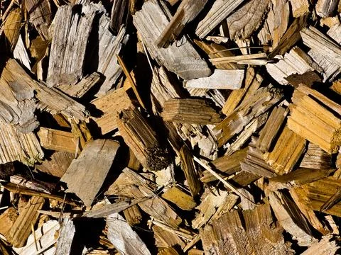 Wood Chips Texture Background in Sunlight Stock Photos