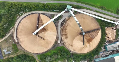 Wood chips used in fabrication process in wooden panels manufacturing company Stock Footage 289563544