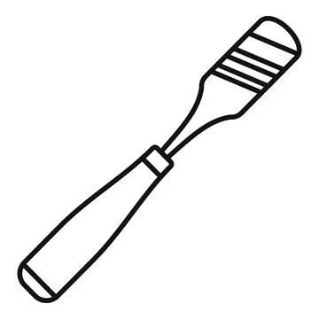 Wood chisel hand tool outline vector icon Stock Illustration