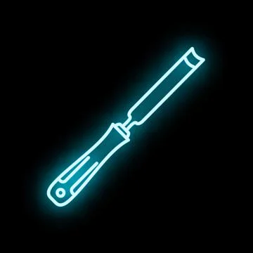 Wood chisel neon icon glowing blue illustration Ilustración de archivo