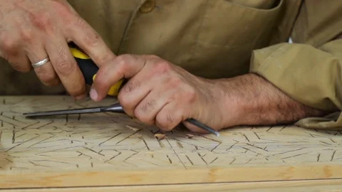 Wood chiselling Stock Footage 123422459