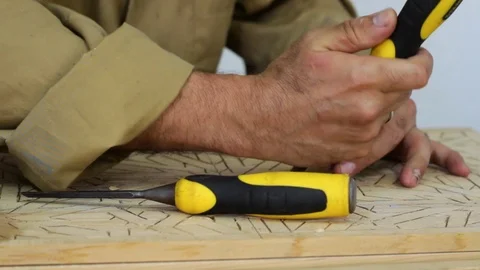 Wood chiselling Stock Footage 123422811