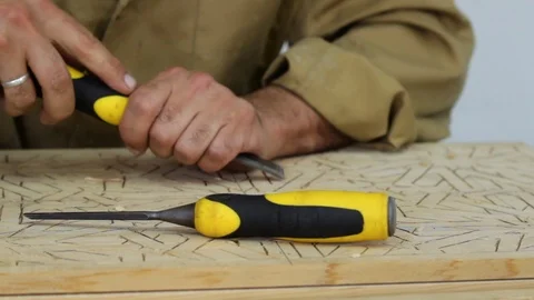 Wood chiselling Stock Footage 123422895