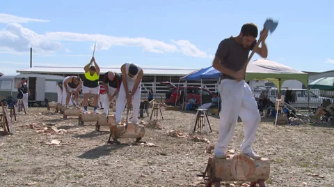 Wood chopping competion Stock Footage 39859780