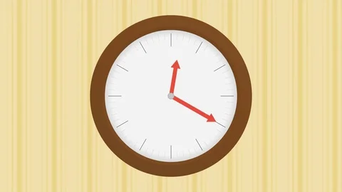 Wood clock on wall with stripped wallpaper with 12 hour passing, seamless loop Stock Footage 69836276