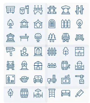 Wood Complete Vector Package with 42 Retina Ready Regular Line PIXEL Perfec.. Stock Illustration