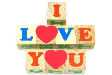 Wood cube with inscription I LOVE YOU Stock Photos