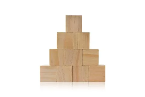 Wood cube stacking as step stair isolated on white background. Stock Photos
