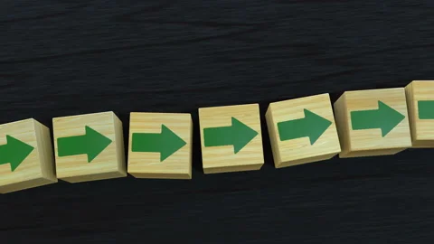 Wood cubes with arrows pathway. Horizontal movement Stock Footage 102667262