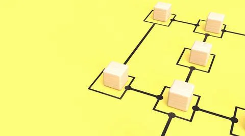 The wood cubes on chart yellow background for business concept 3d rendering . Ilustración de archivo