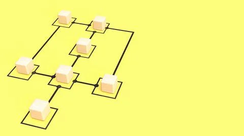 The wood cubes on chart yellow background for business concept 3d rendering . Stock Illustration