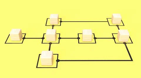 The wood cubes on chart yellow background for business concept 3d rendering . Ilustración de archivo