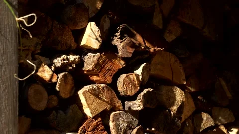 Wood cut and sorted for feed the fireplace. Panning 4K 库存影片 317044604