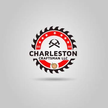 Wood cutter machine modern vector logo design. Stock Illustration