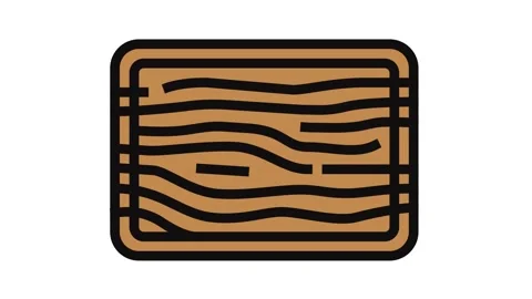 Wood cutting board kitchen cookware color icon animation Stock Footage 326099615