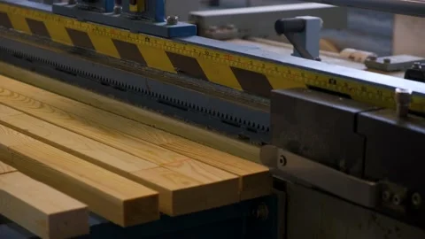 Wood cutting machine cuts a board into wooden blanks Stock Footage 165141253