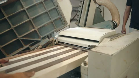 Wood cutting process in workshop, carpenters polishing surface of raw glued 스톡 동영상 162993883