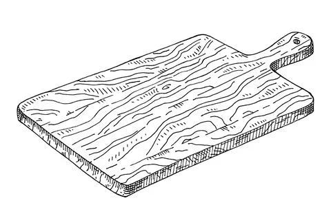 Wood cutting rectangular board. Vintage hatching monochrome black illustratio Ilustración de archivo