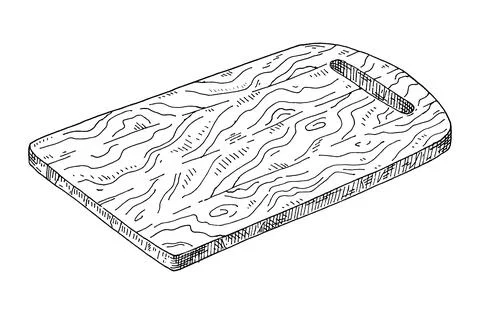 Wood cutting rectangular board. Vintage hatching monochrome black illustratio Ilustración de archivo