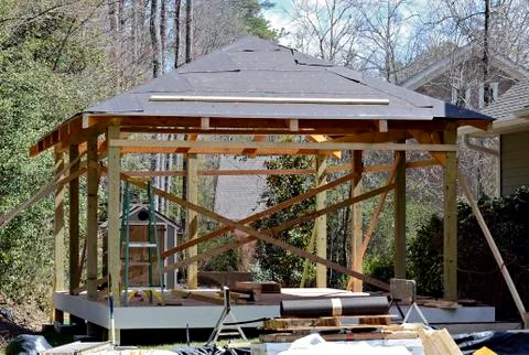 Wood deck construction Stock Photos