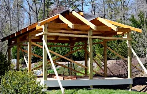 Wood deck construction Stock Photos