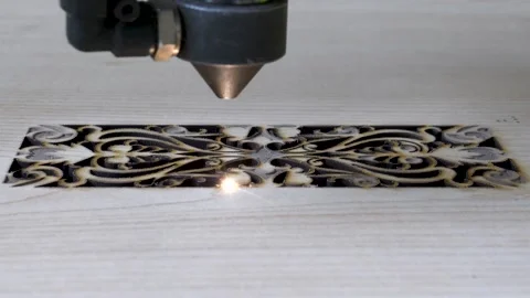 Wood Decoration With Cnc Laser Machine Vídeos de archivo 333480641