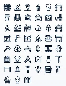 Wood Design Vector Icons featuring 45 PIXEL Perfect Bold Line Style Stock Illustration