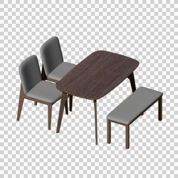 Wood Dining Table Set 3D Render Illustration Stock Illustration