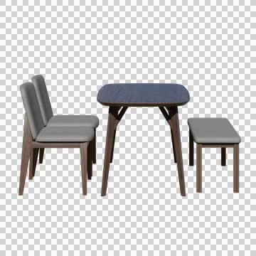 Wood Dining Table Set Front View 3D Render Illustration Stock Illustration