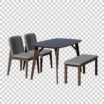 Wood Dining Table Set Side View 3D Render Illustration Stock Illustration