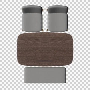 Wood Dining Table Set Top View 3D Render Illustration. Stock Illustration