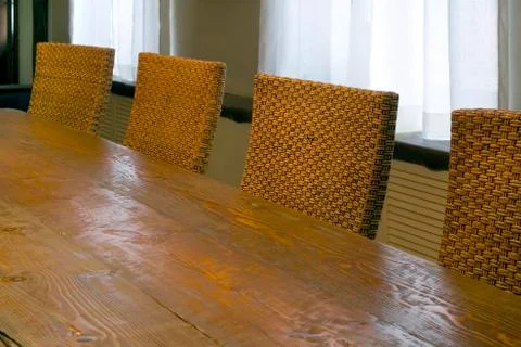 Wood dinner table Stock Photos