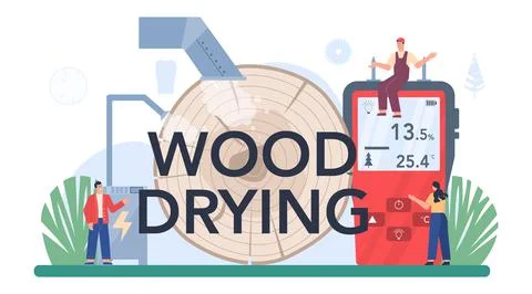 Wood drying typographic header. Forestry production line process. 스톡 일러스트
