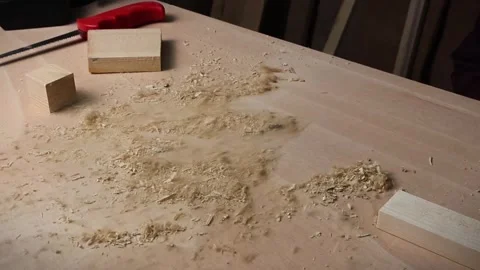 Wood dust is blown in a workshop Stock Footage 294926319