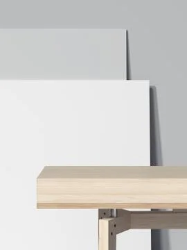 Wood empty table and two blank picture frames. 3d rendering 스톡 일러스트