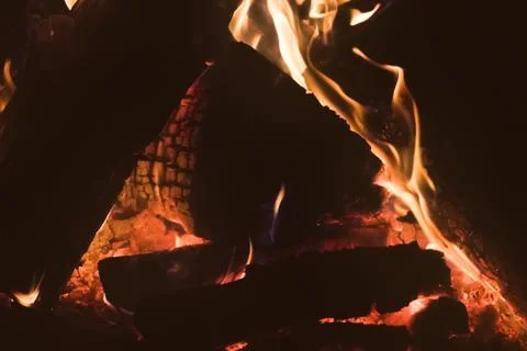 Wood on fire close Stock Photos