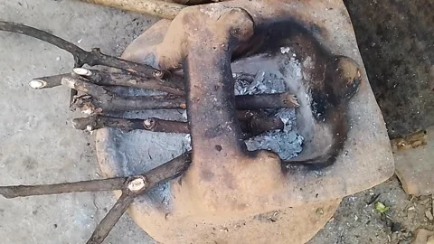 Wood fire cooking chula Stock Footage 305433077