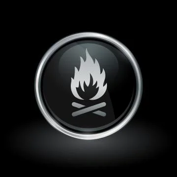 Wood fire icon inside round silver and black emblem Stock Illustration