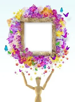 Wood frame with flower Stock Illustration