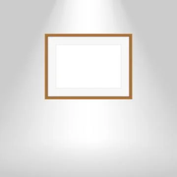 Wood frames on gray wall, portrait brown wooden frame, mock up template pictu Stock Illustration