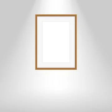 Wood frames on gray wall, portrait brown wooden frame, mock up template pictu Illustrazione stock