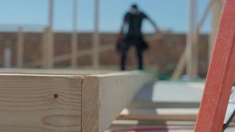 Wood Framing Close Up with Worker Stock Footage 80833750