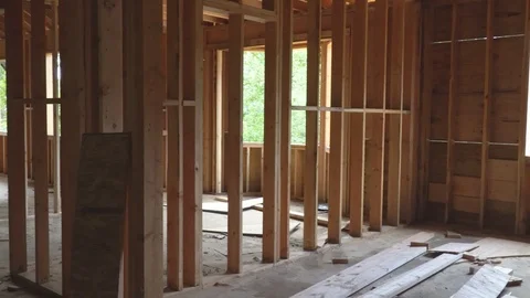 Wood framing work in progress with wood framing walls and ceiling or floor joist Vidéo 95679070