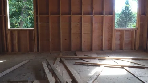 Wood framing work in progress with wood framing walls and ceiling or floor joist Vidéo 99810309